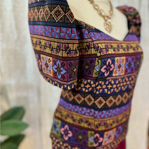 Patterned Style Inabel (wooven) blouse Terno & Red Maroon Charmeuse Full Skirt - Picture 5 of 8